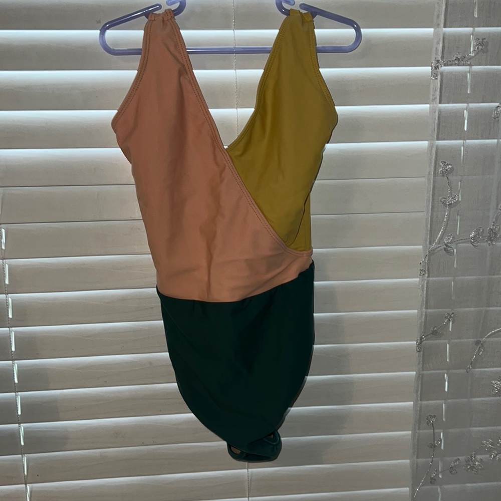 Colorblock One-Piece Swimsuit in Peach, Mustard & Forest
